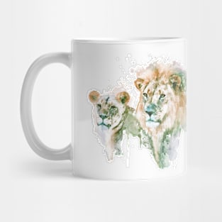 Lion Couple Watercolor Portrait Mug